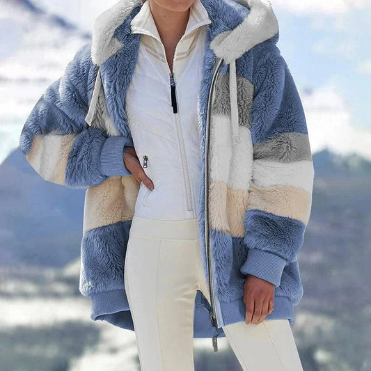 Women's Plush Overcoat Colorblock - VibreMode