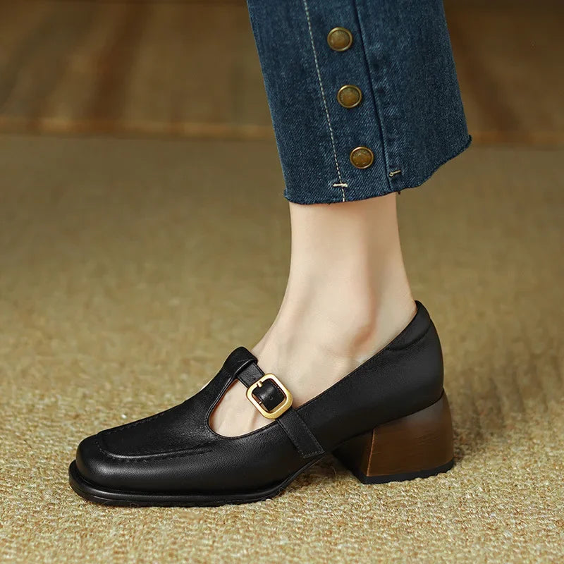 Women's T-Strap Mary Jane Shoes Low Block Heel