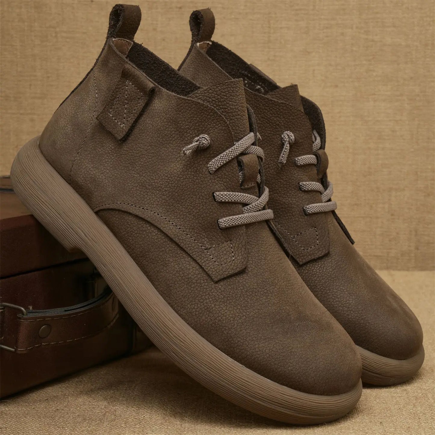 Men's Ankle Boots Soft Sole Lace-Up Brown - VibreMode