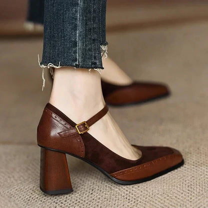 Elegant Block Heel Ankle Strap Pumps for Women - VibreMode