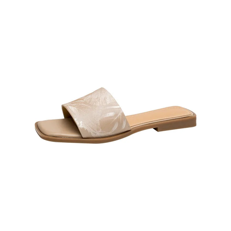 Women's Floral Sandals Square Toe Embossed Brown