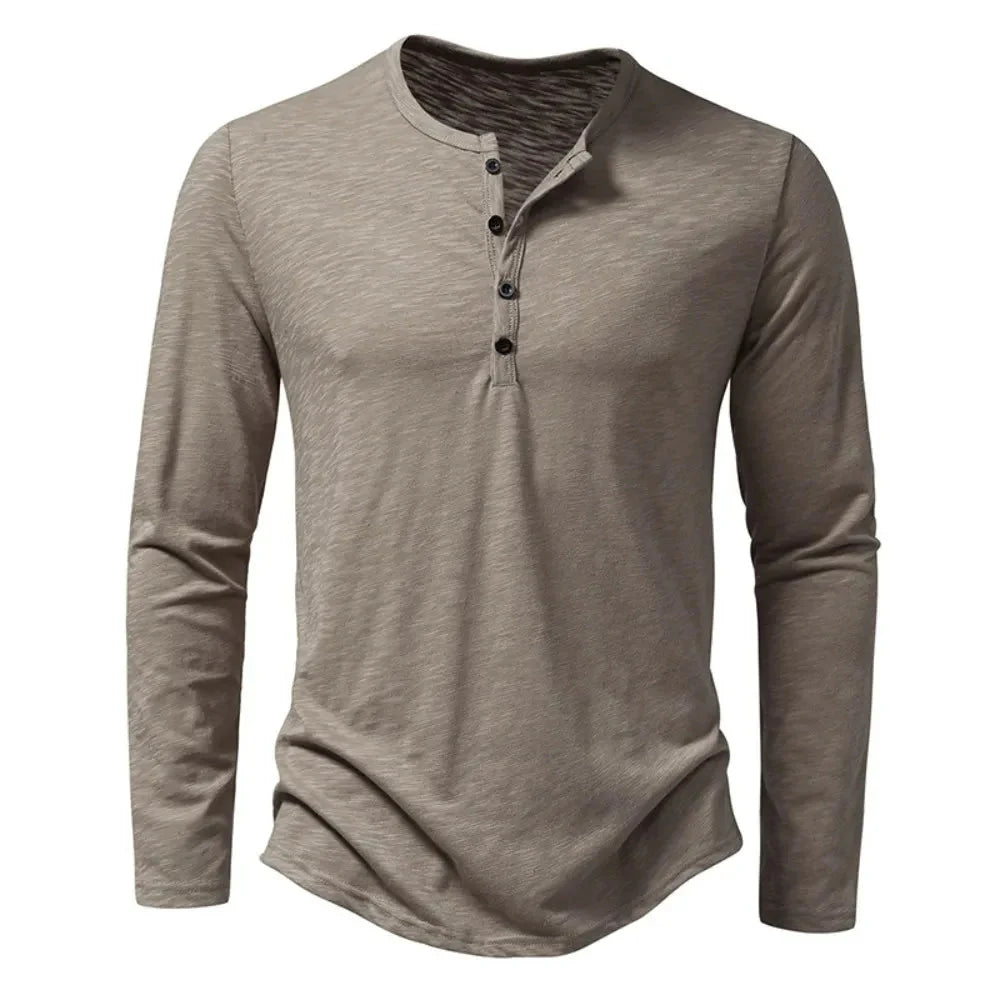 Men's Solid Henley Shirt Regular Fit Casual Comfort - VibreMode