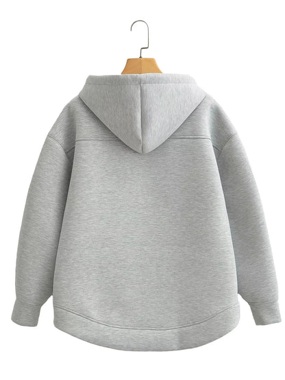 Women's Oversized Zip Hoodie Cotton Casual Grey