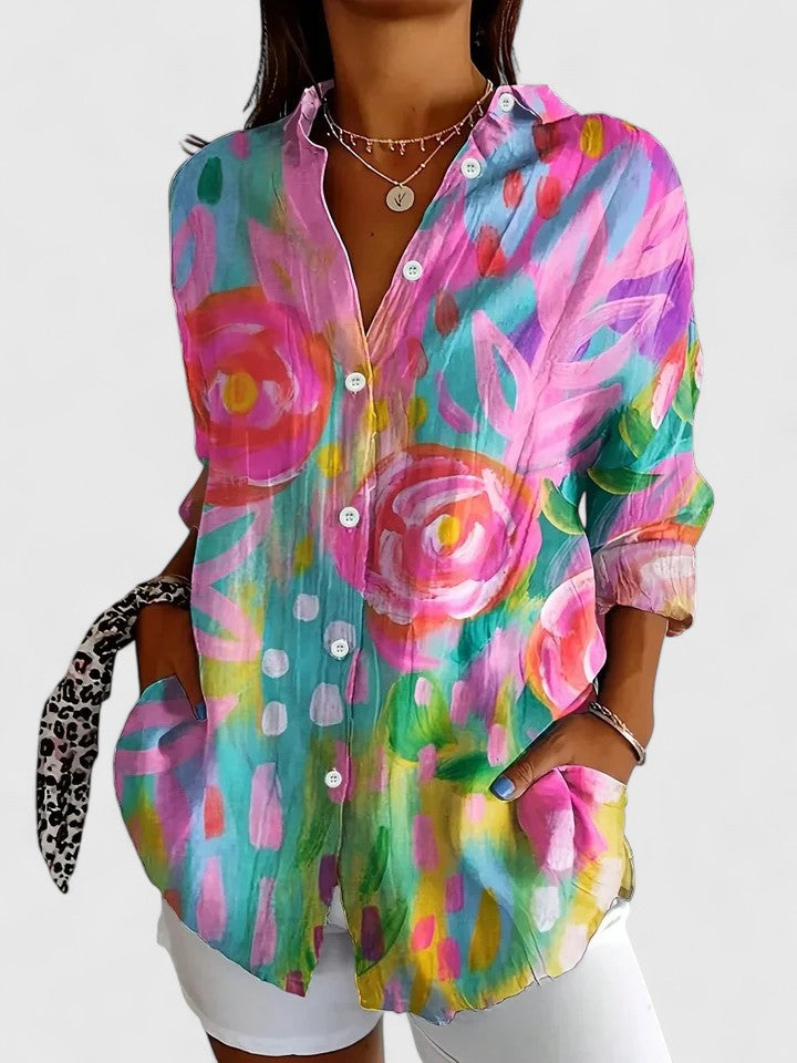Vibrant Floral Women's Blouse Shirt - VibreMode