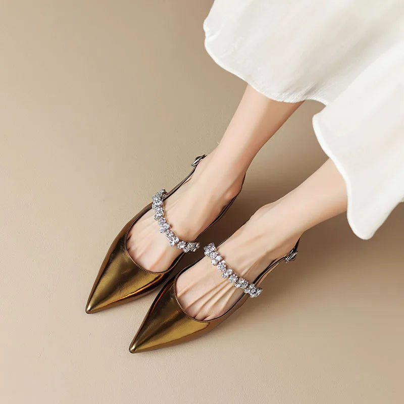Luxurious Crystal Buckle High Heel Slingbacks