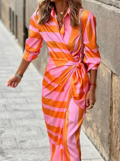Women's Maxi Wrap Dress Collar