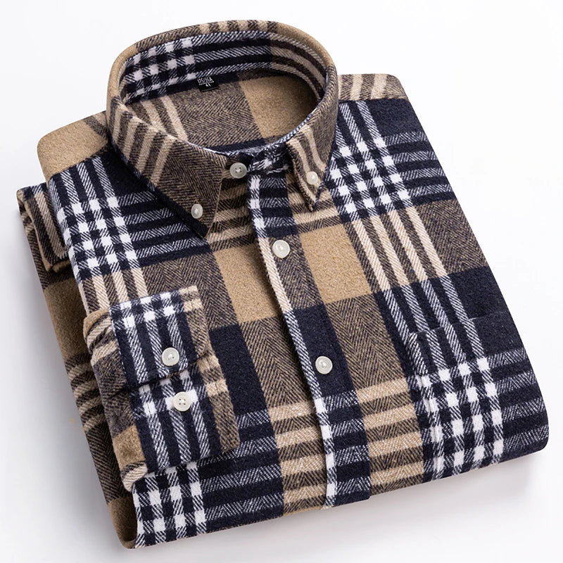 Men's Plaid Long Sleeve Shirt Button Front