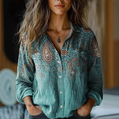 Women's Classic Floral Long Sleeve Button Down Shirt