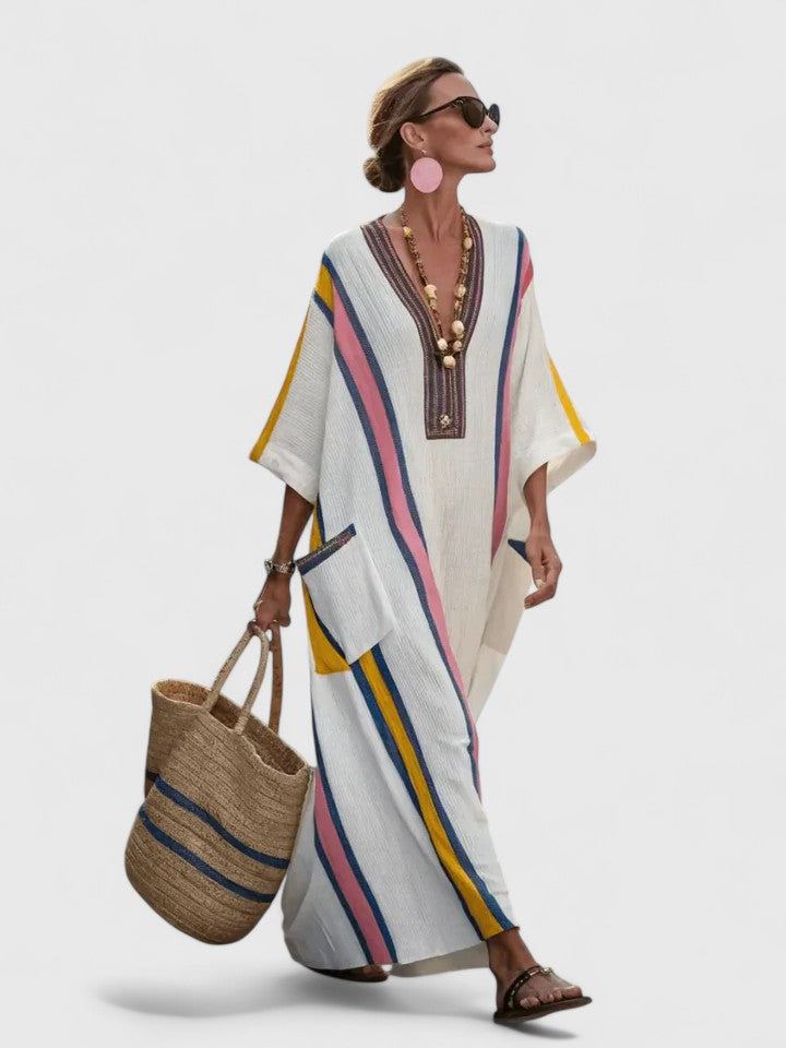 Women's Casual Striped V-Neck Maxi Dress