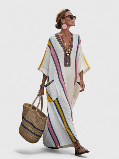 Women's V-Neck Maxi Dress Stripe Detail