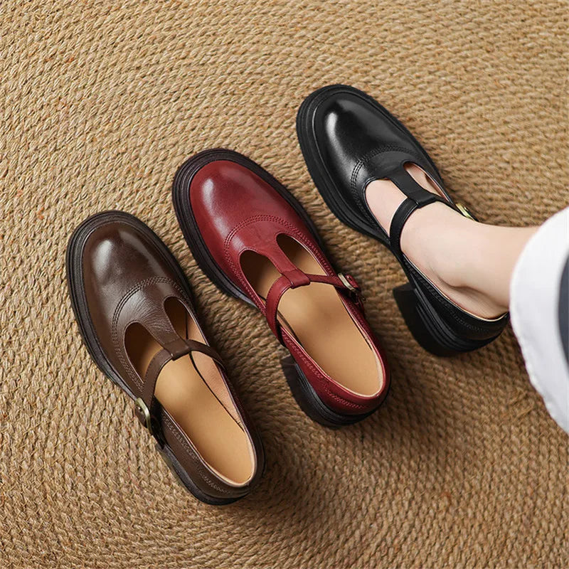 Women's Block Heel Mary Jane Shoes Round Toe Strap