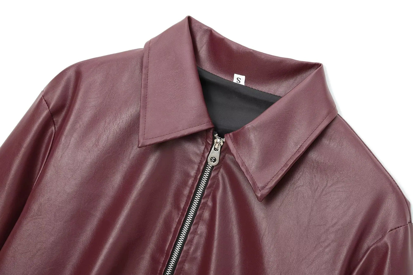 Women's Leather Jacket Zipper Front Classic Lapel Collar