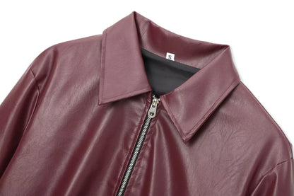 Women's Leather Jacket Zipper Front Classic Lapel Collar