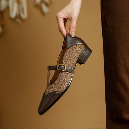 Classic Two Tone Mary Jane Women's Low Heel Shoes