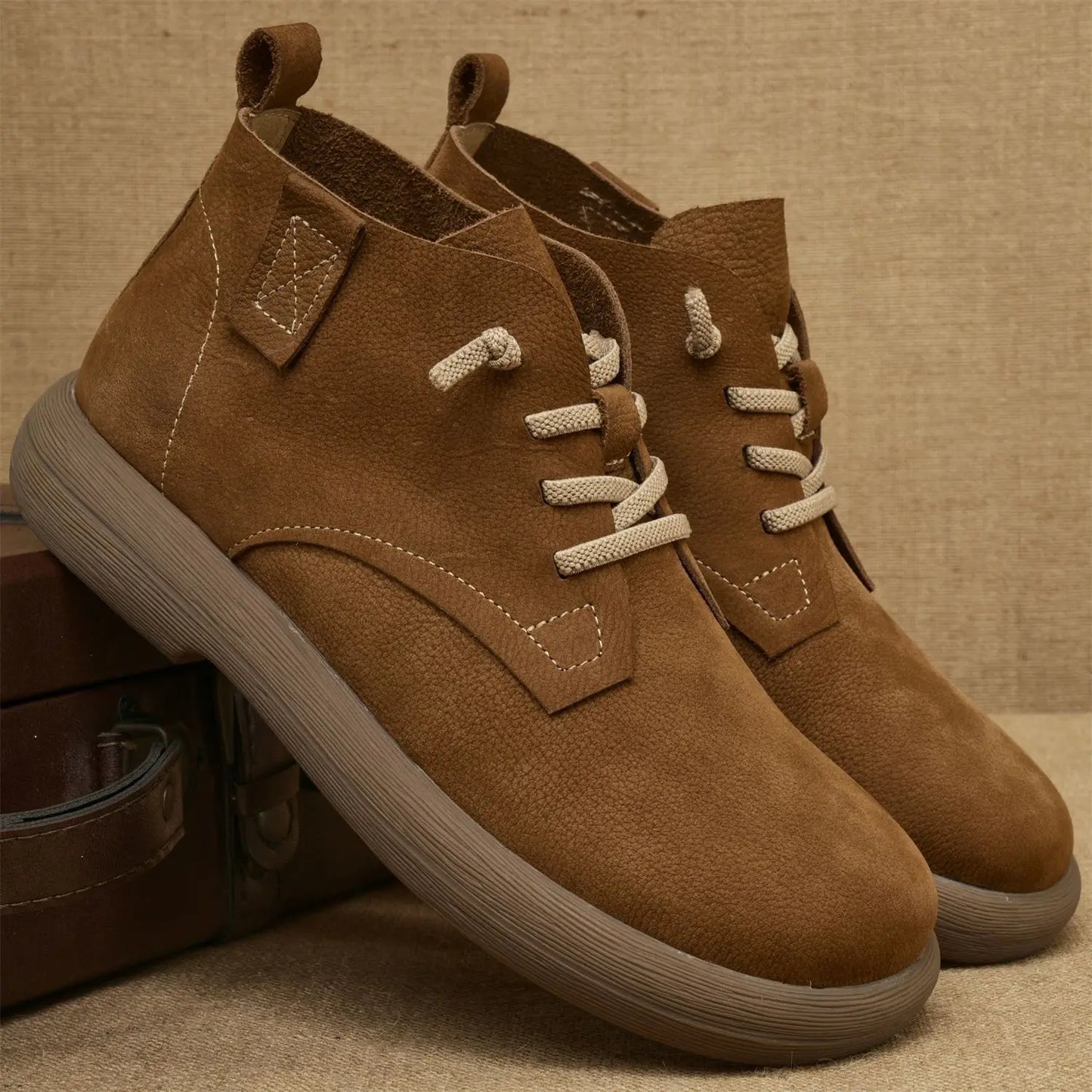 Men's Ankle Boots Soft Sole Lace-Up Brown