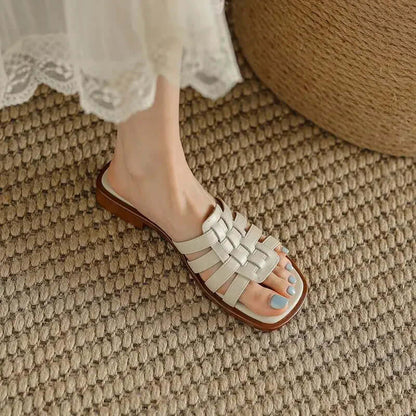 Women's Leather Flat Slides