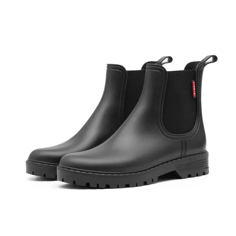 Women's Chelsea Boots Waterproof Rubber Sole Black - VibreMode