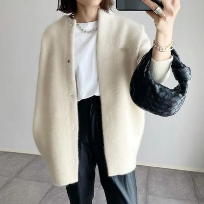 Women's Knitted Cardigan Button Closure - VibreMode