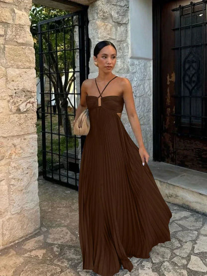 Irene Women's Pleated Maxi Dress Elegant