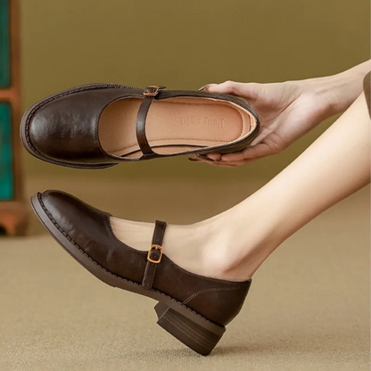 Classic Ladies Leather Low Heel Mary Jane Shoes