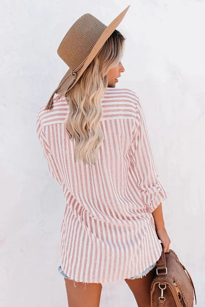 Chic Women's Lightweight Striped Shirt Blouse