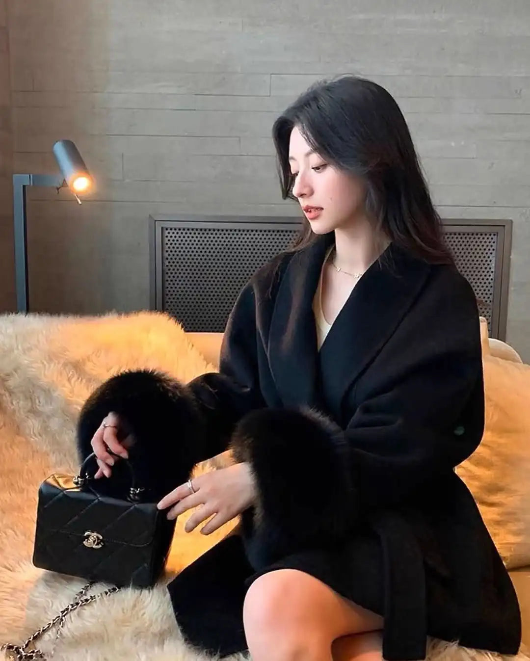 Elysia Women's Faux Fur Cuff Coat