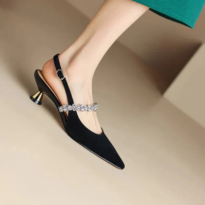 Luxurious Crystal Buckle High Heel Slingbacks