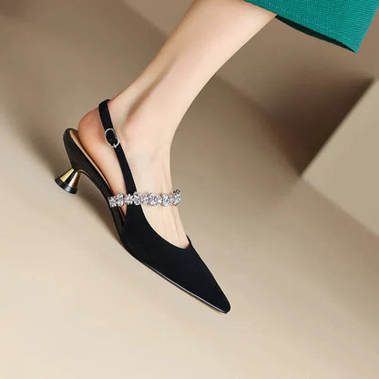 Luxurious Crystal Buckle High Heel Slingbacks