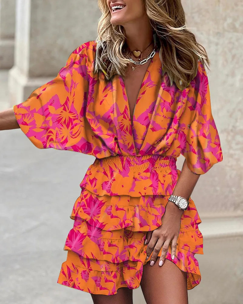 Women's Floral Wrap Dress Ruffle Tiered