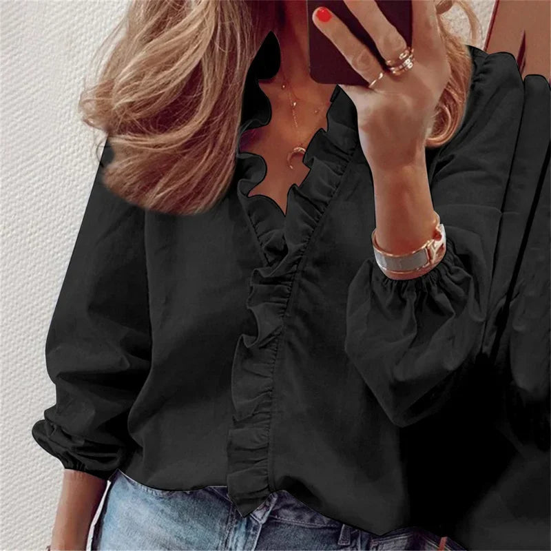 Women's Ruffle V-Neck Blouse