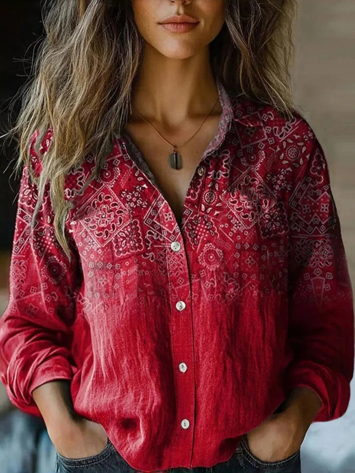 Women's Classic Floral Long Sleeve Button Down Shirt