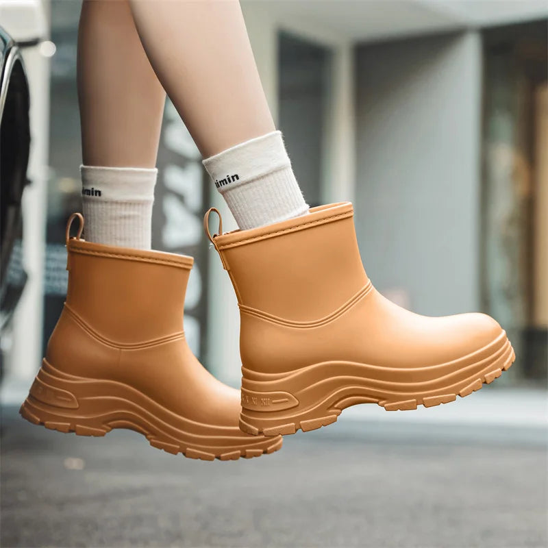 Women's Waterproof Mid-Calf Boots Thick Slip-Resistant Outsole