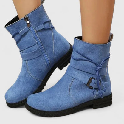 Ladies Low Heel Buckle Boots