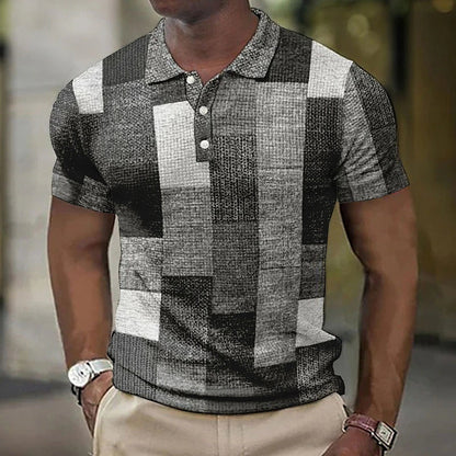 Men's Polo Shirt Patchwork Block Print