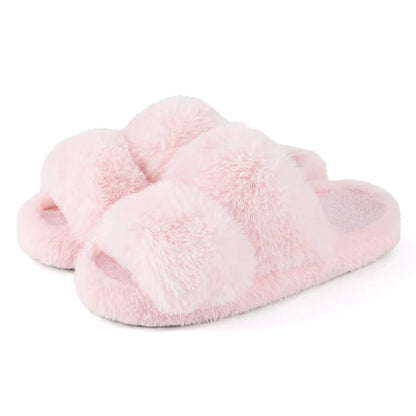 Women's Open Toe Plush Slippers Adjustable Strap Soft Sole