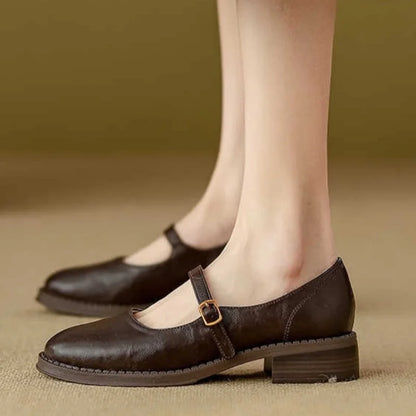 Classic Ladies Leather Low Heel Mary Jane Shoes
