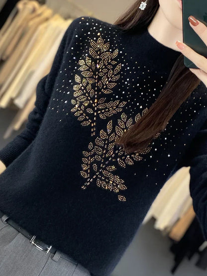 Women's Embellished Sweater Leaf Design