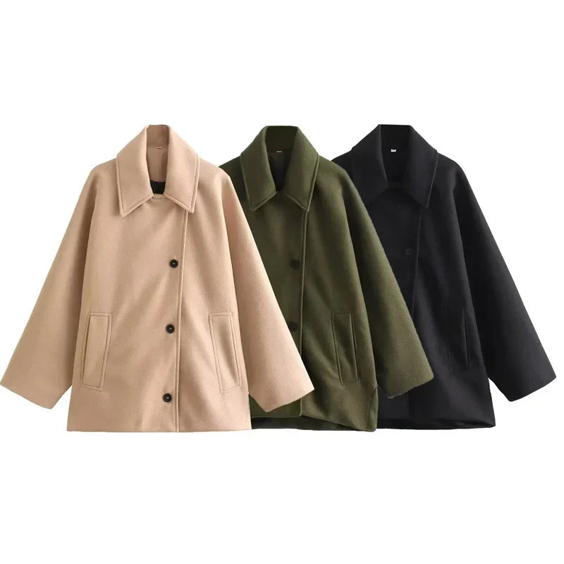 Women's Oversized Winter Coat Long Sleeve Button Front Jacket