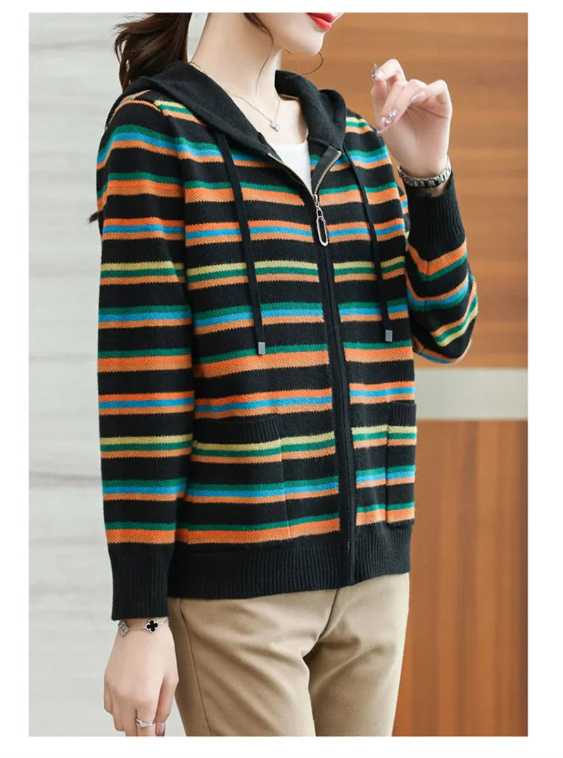 Cambrio Women's Striped Hooded Cardigan