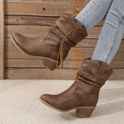 Women's Block Heel Boots Side Tie
