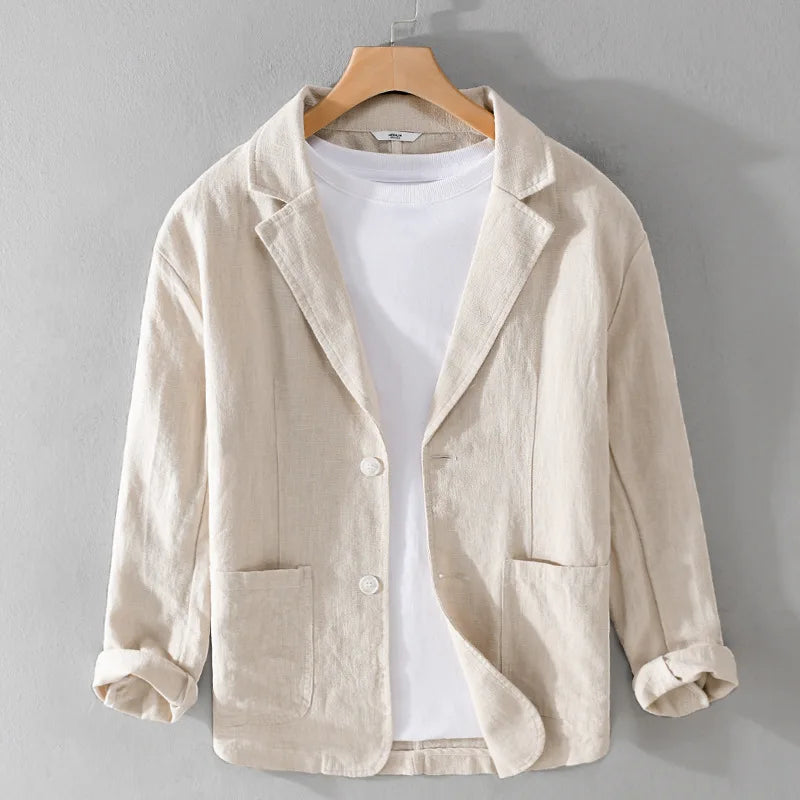 Women's Linen Blazer Italian Style Beige - VibreMode
