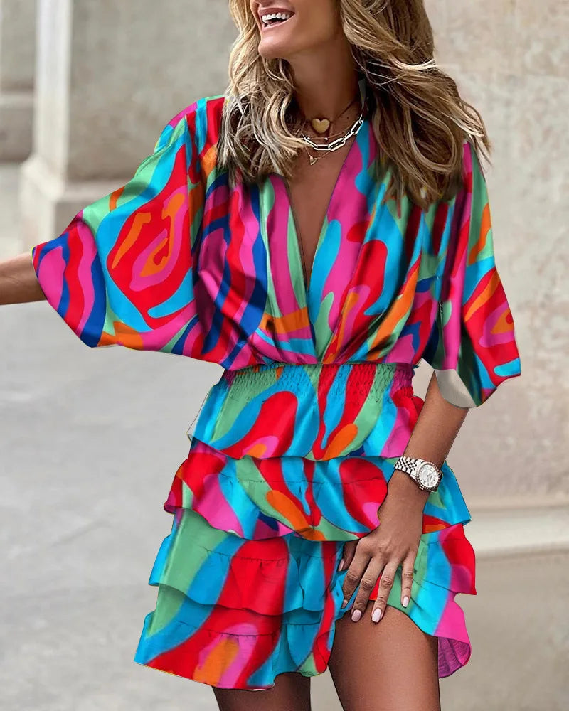 Women's Floral Wrap Dress Ruffle Tiered