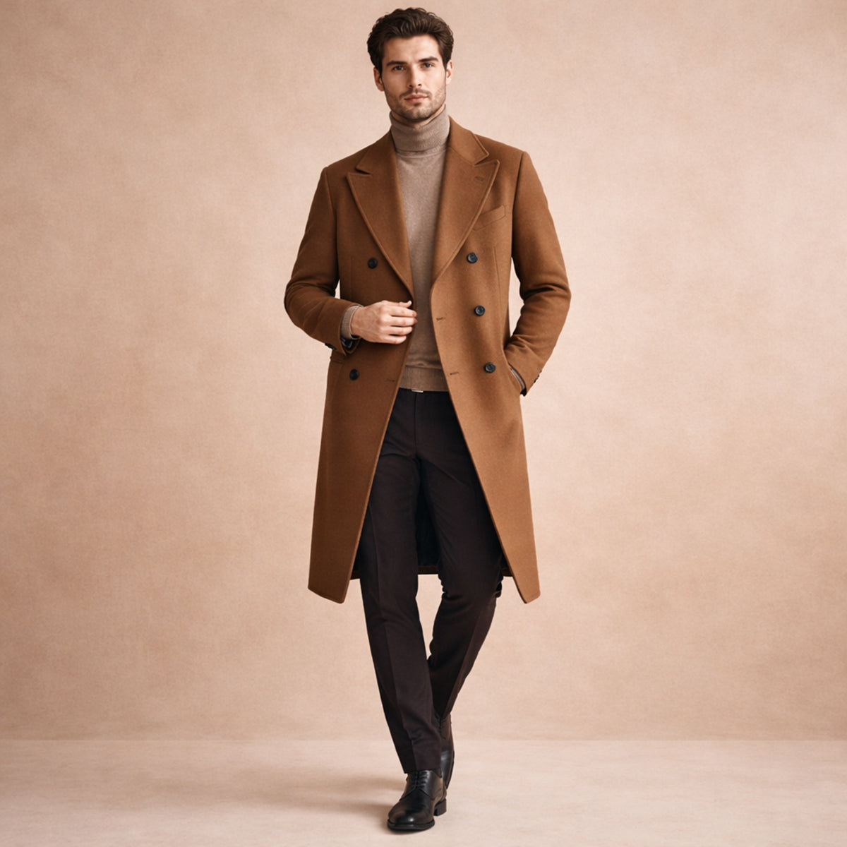 Men's Double Breasted Long Trench Coat