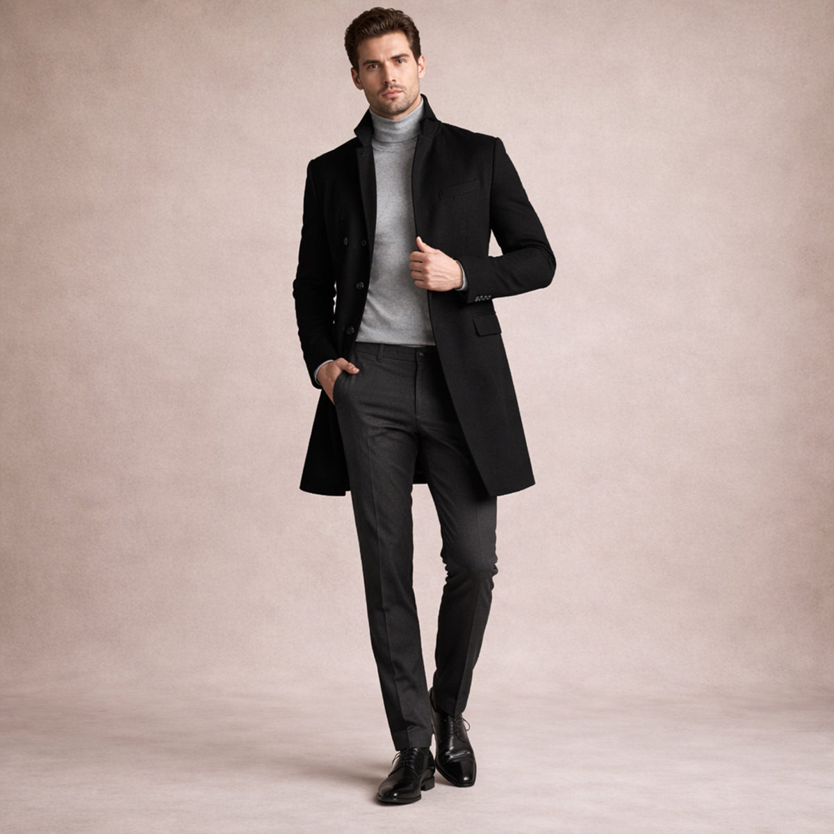 Men's Wool Blend Single Breasted Trench Coat