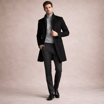 Men's Wool Blend Single Breasted Trench Coat