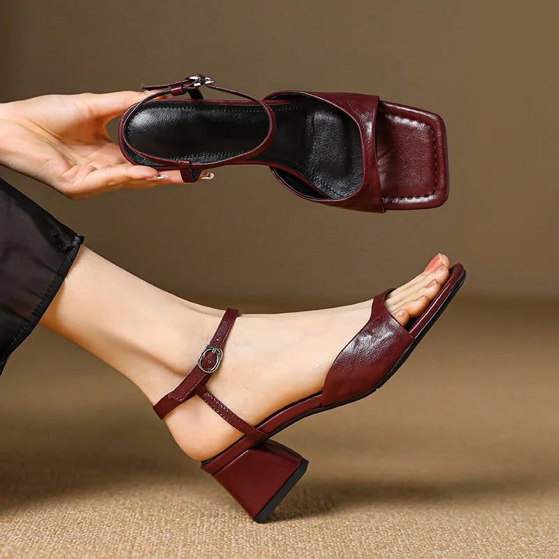 Red Authentic Leather Sandals - VibreMode