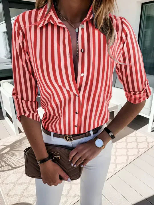 Light Blue Casual Stripe Women's Button Shirt
