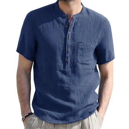 Men's Linen Henley Shirt - VibreMode