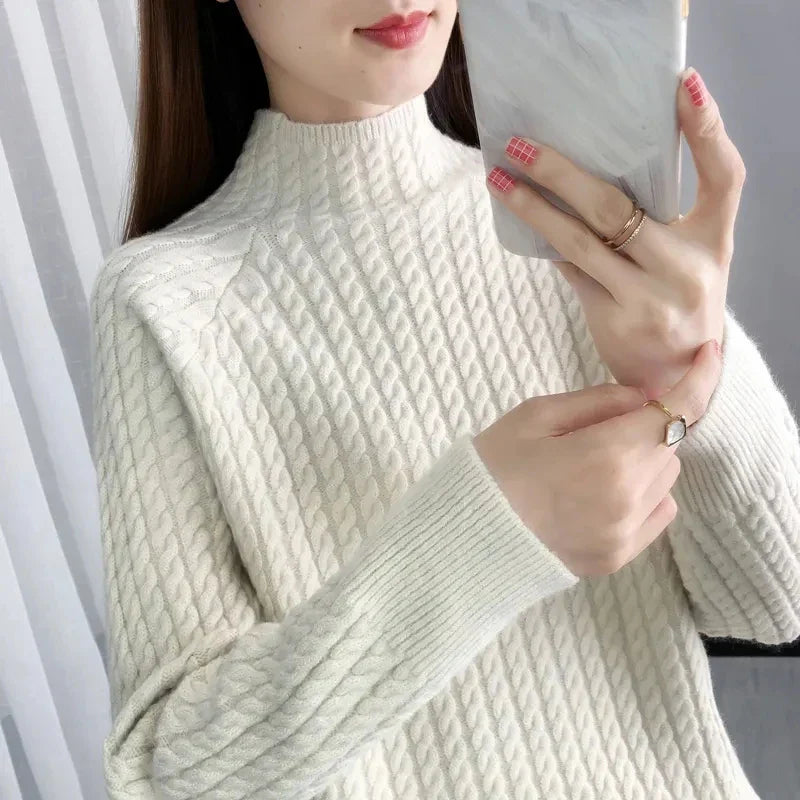 Women's Braided Cotton Turtleneck Sweater