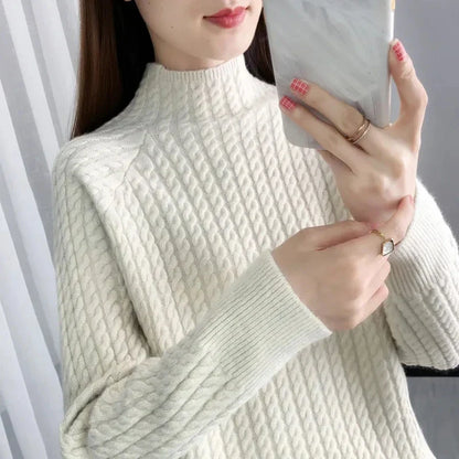 Women's Braided Cotton Turtleneck Sweater